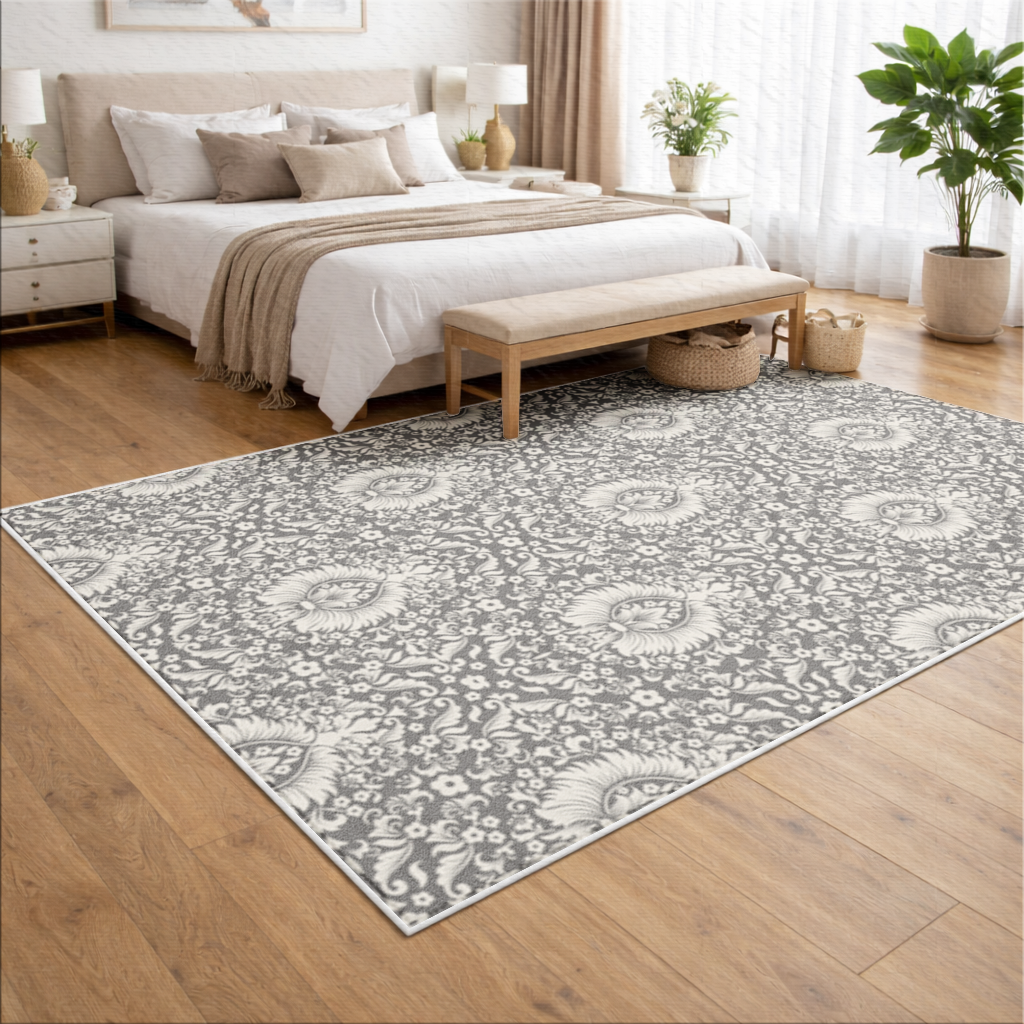 Klasik Vintage Damask Çiçekli Desen Salon Halısı