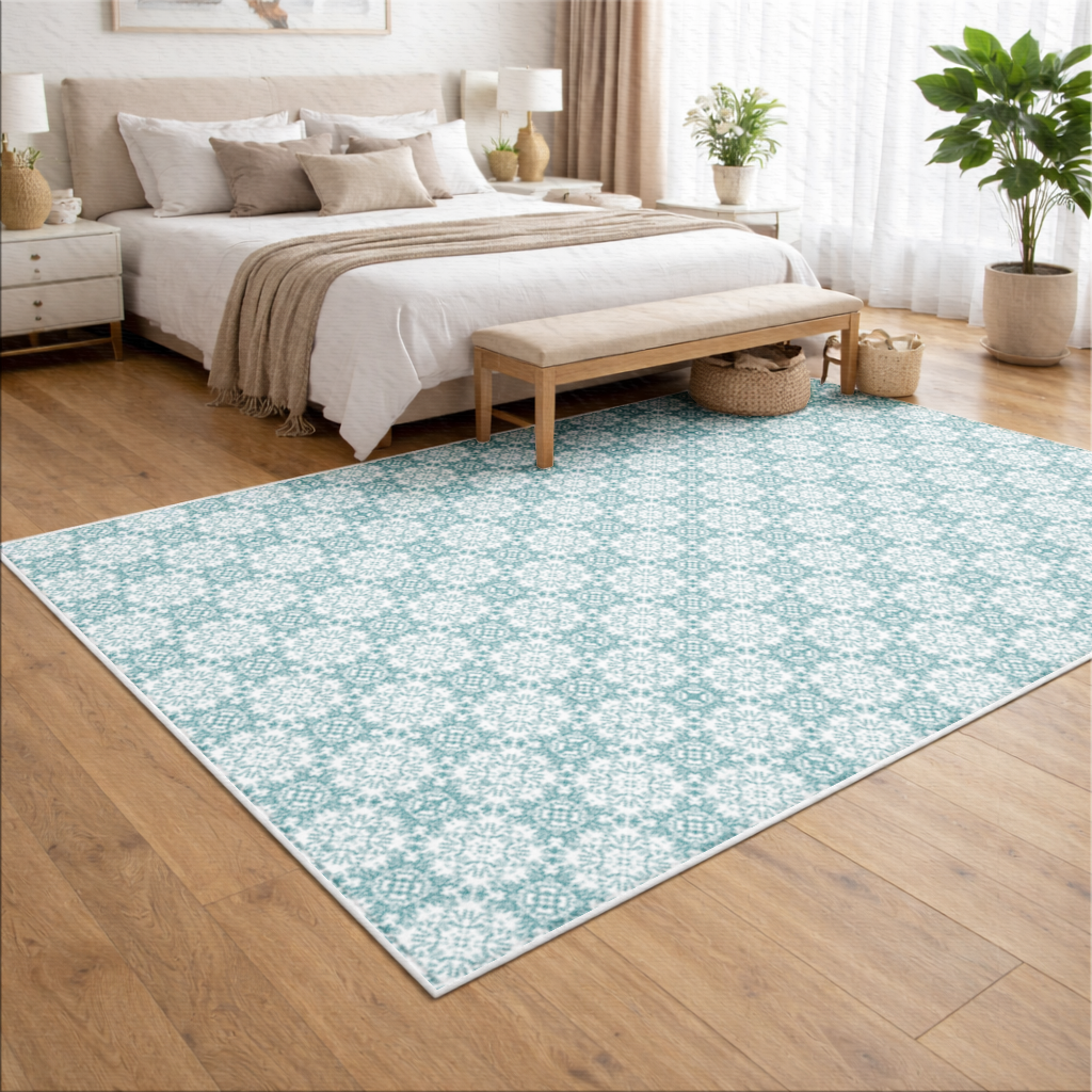 Blue Pixelated Geometric Ornament Pattern Living room carpet