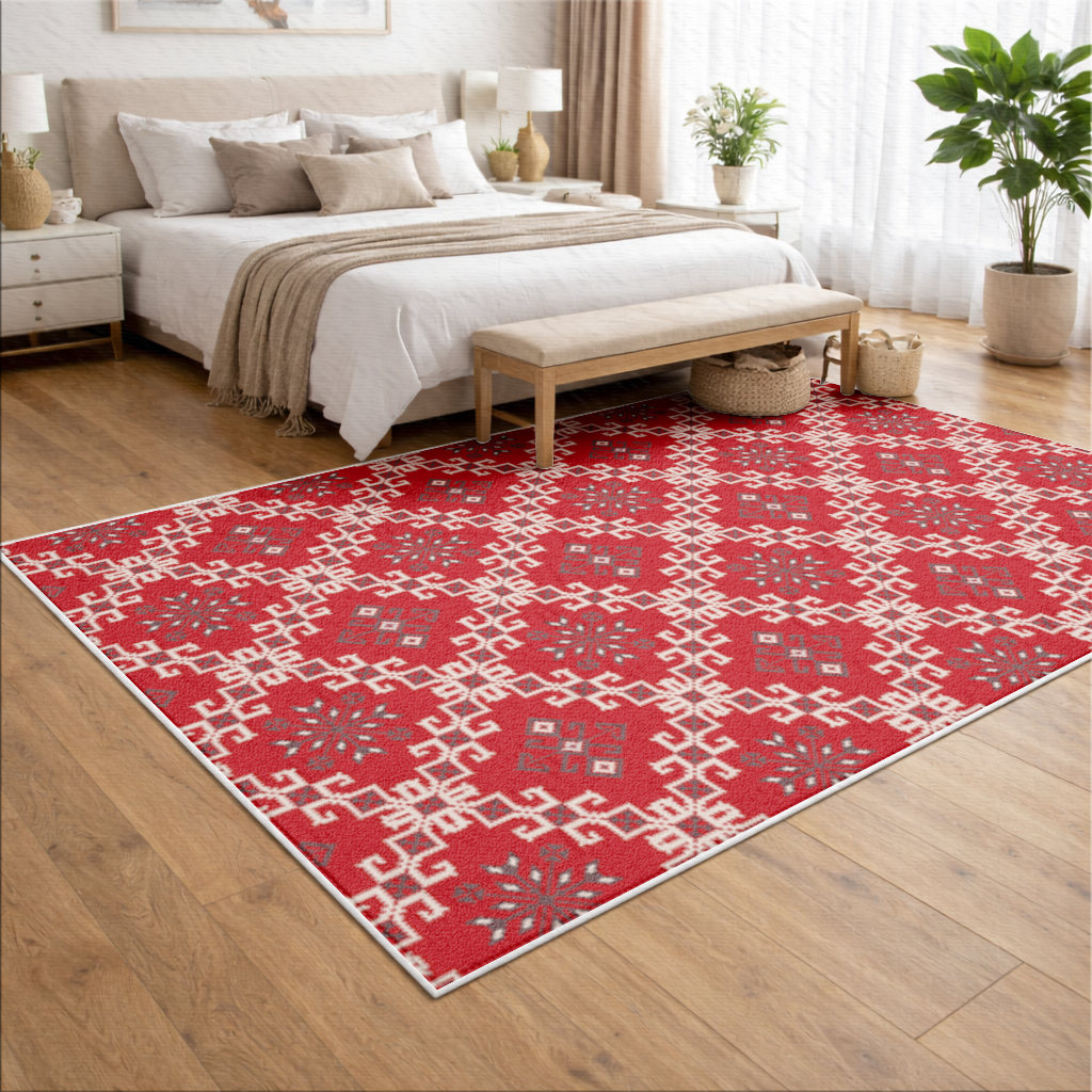 Red Ethnic Embroidery Pattern Living room carpet