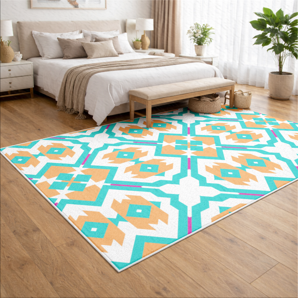 Orange and Turquoise Geometric Pattern Living room carpet