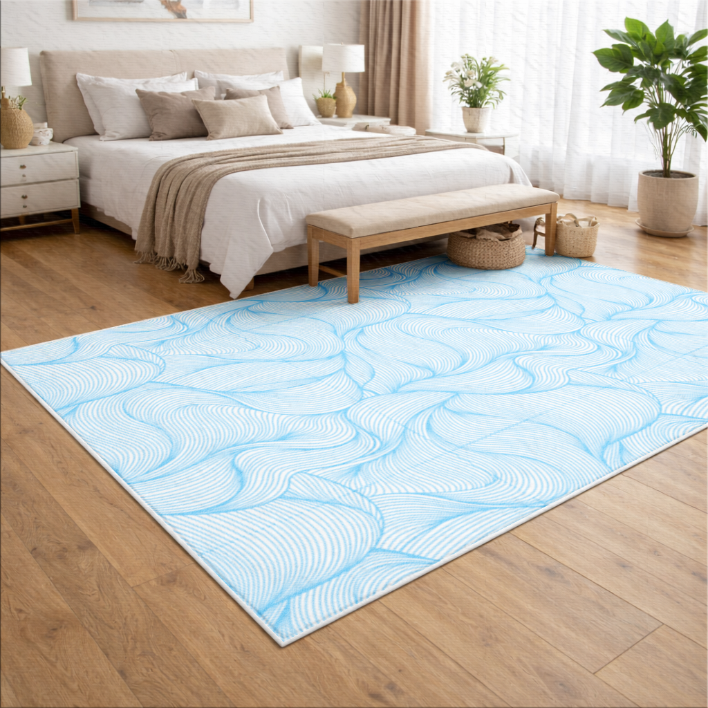 Blue Wavy Linear Abstract Pattern Living room carpet