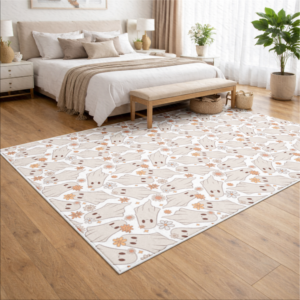 Retro Floral Cute Ghost Seamless Pattern Living room carpet