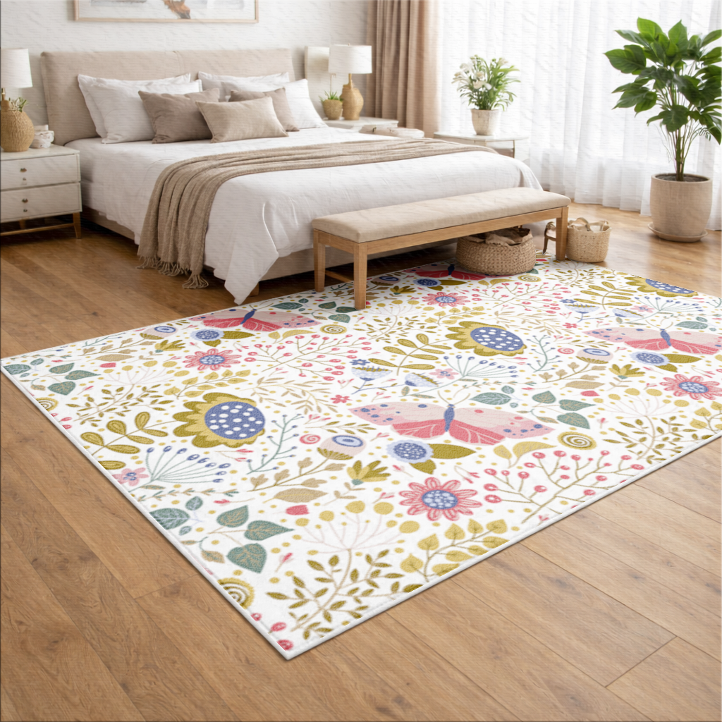 Folk Art Floral and Butterfly Pattern Living room carpet