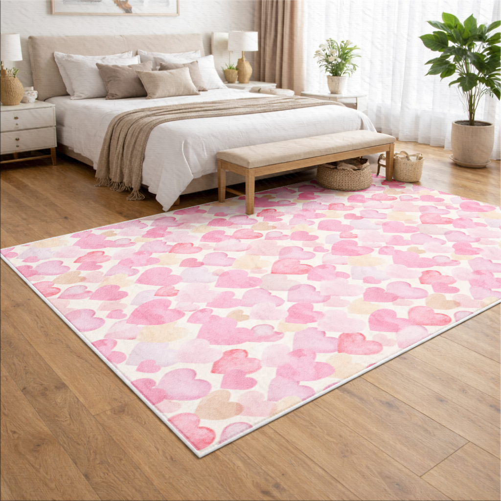 Watercolor Pink Hearts Living room carpet