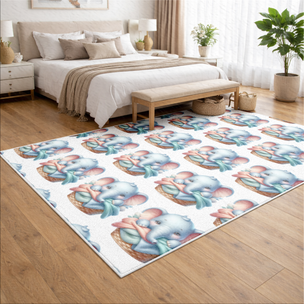 Cute Baby Elephant in Basket Living room carpet