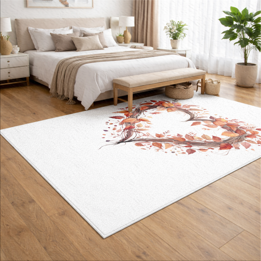 Sonbahar Yapraklarından Kalp Çelenk Salon Halısı