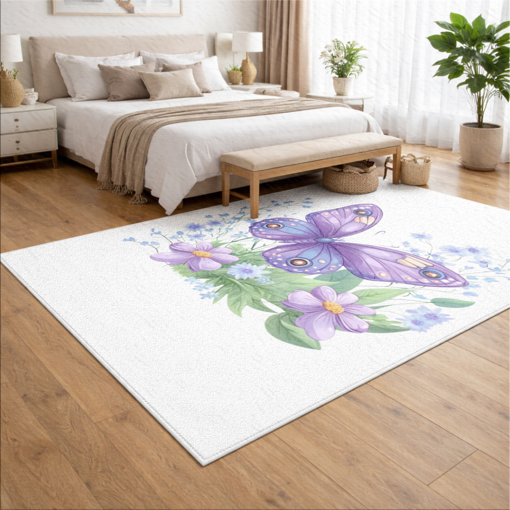 Cottagecore Purple Butterfly Floral Living room carpet