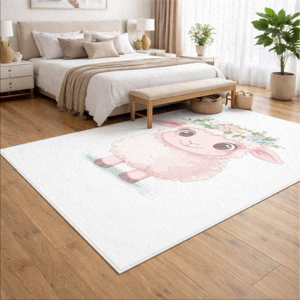Kawaii Flower Crown Pink Lamb Living room carpet