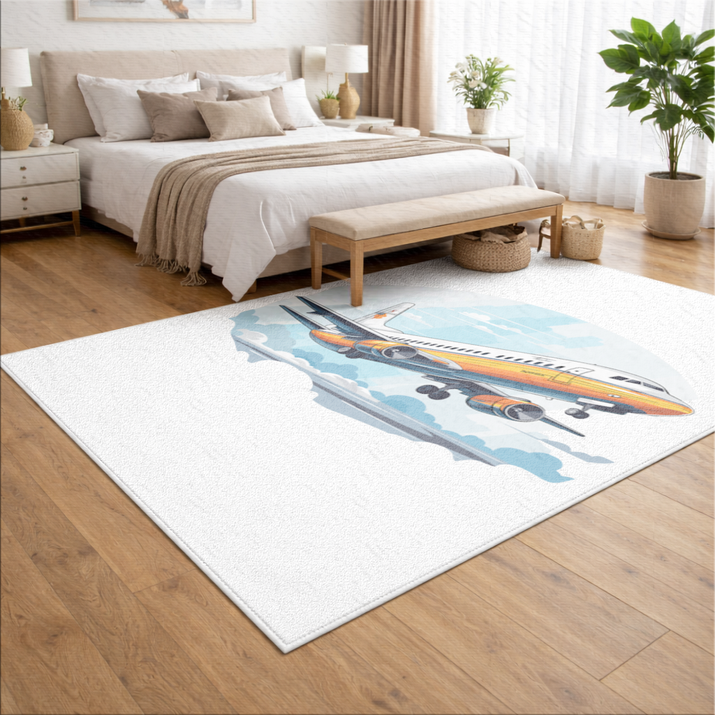 Retro Orange Commercial Airplane Living room carpet