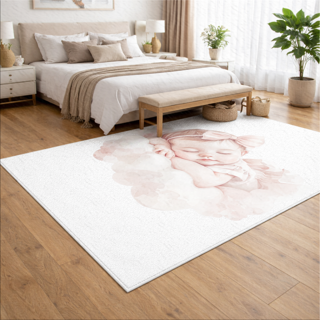 Sleeping Baby Girl with Pink Bow Living room carpet