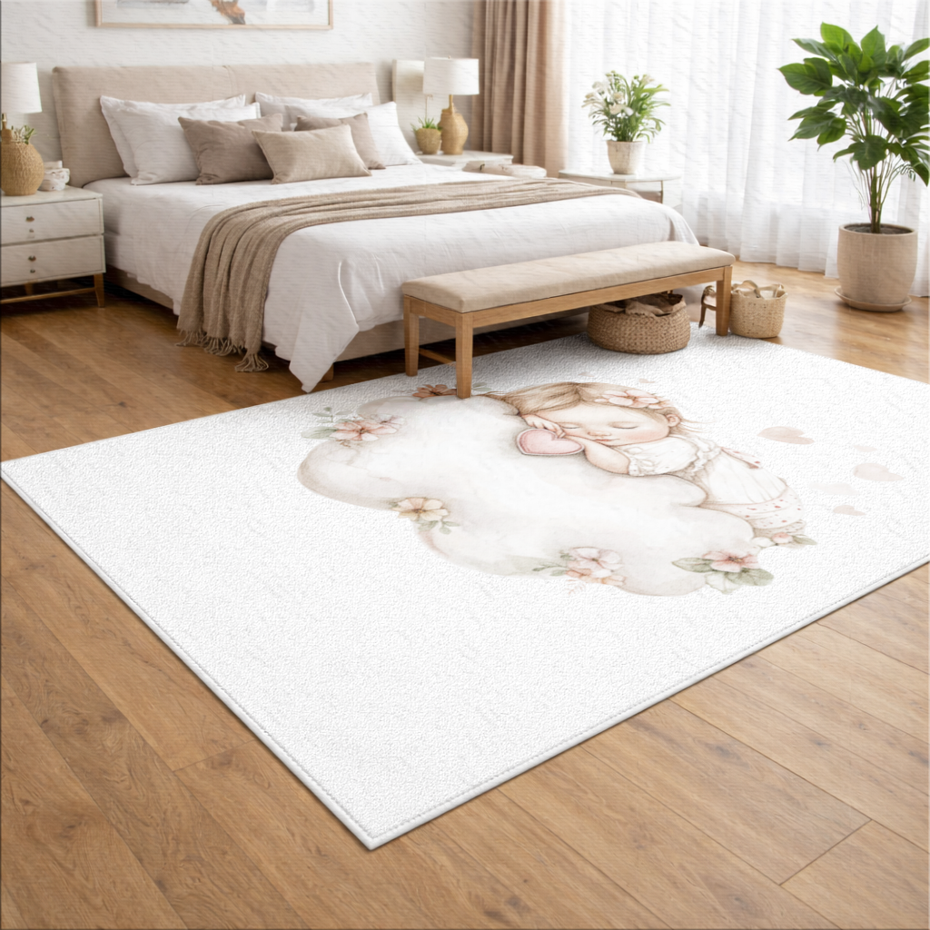 Sleeping Baby Girl on Floral Cloud Living room carpet