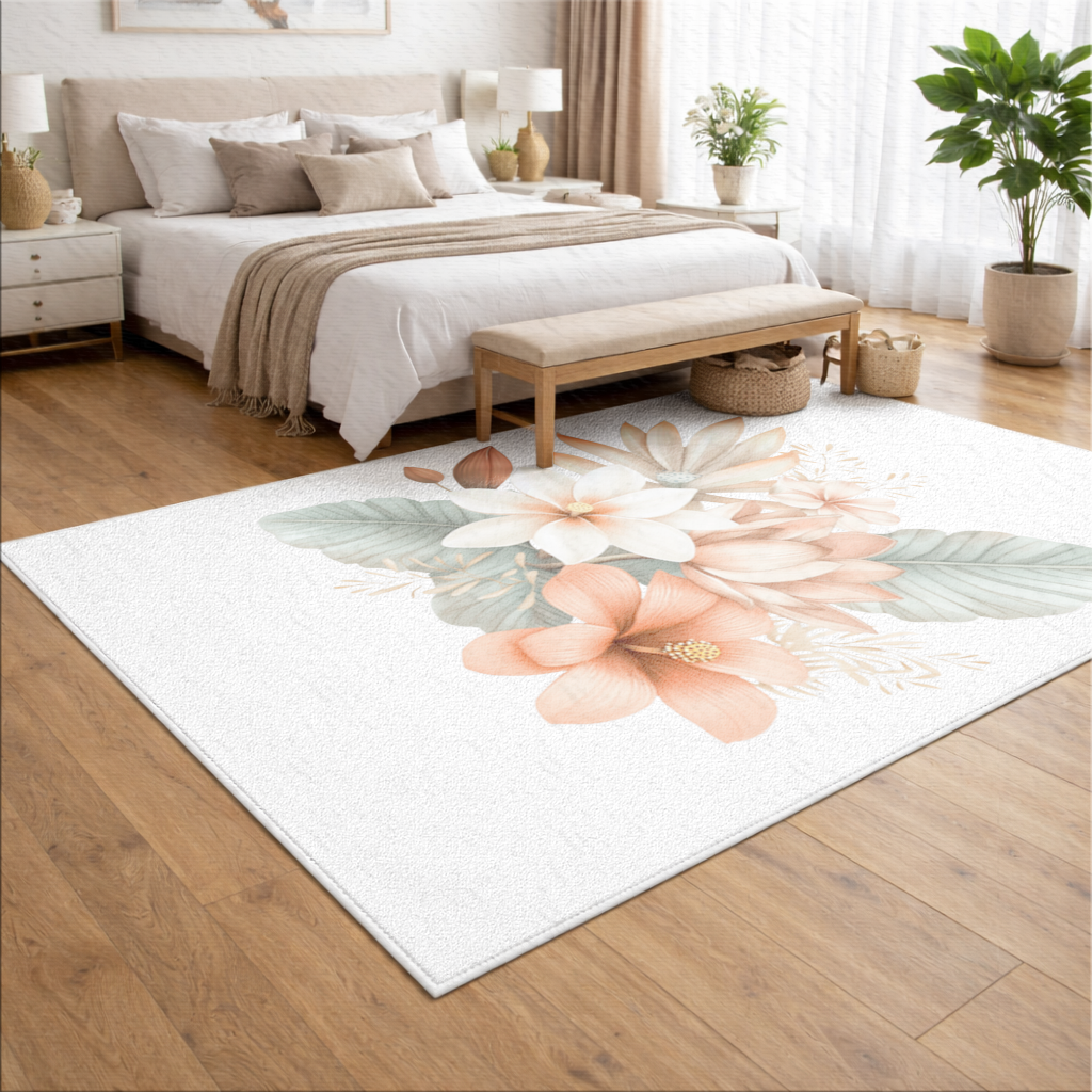 Soft Peach Tropical Floral Bouquet Living room carpet