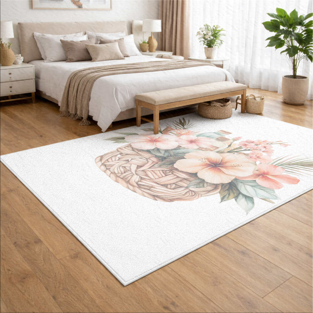 Tropical Hibiscus Flower Woven Basket Living room carpet