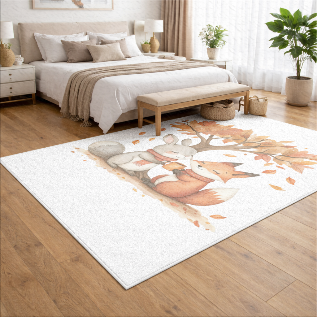 Cozy Autumn Fox and Rabbit Living room carpet