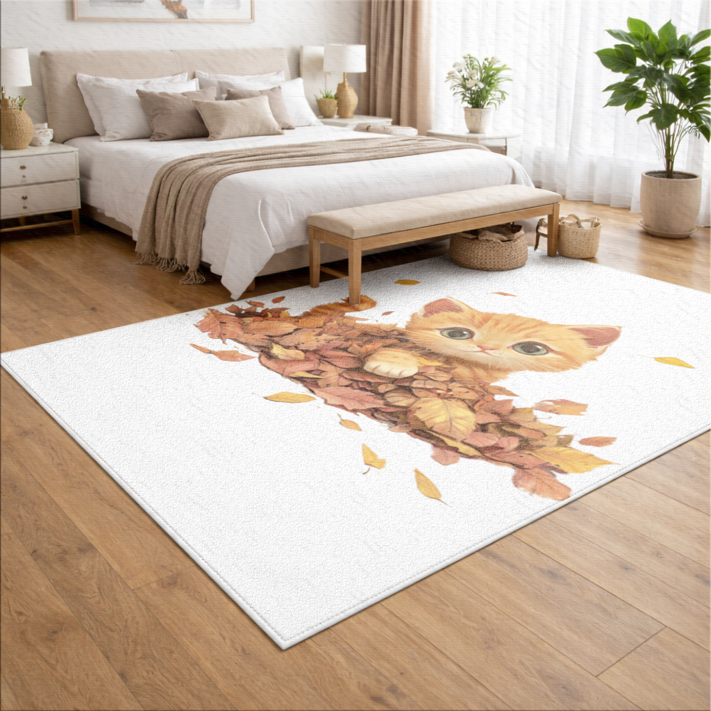 Ginger Kitten in Autumn Leaves Living room carpet