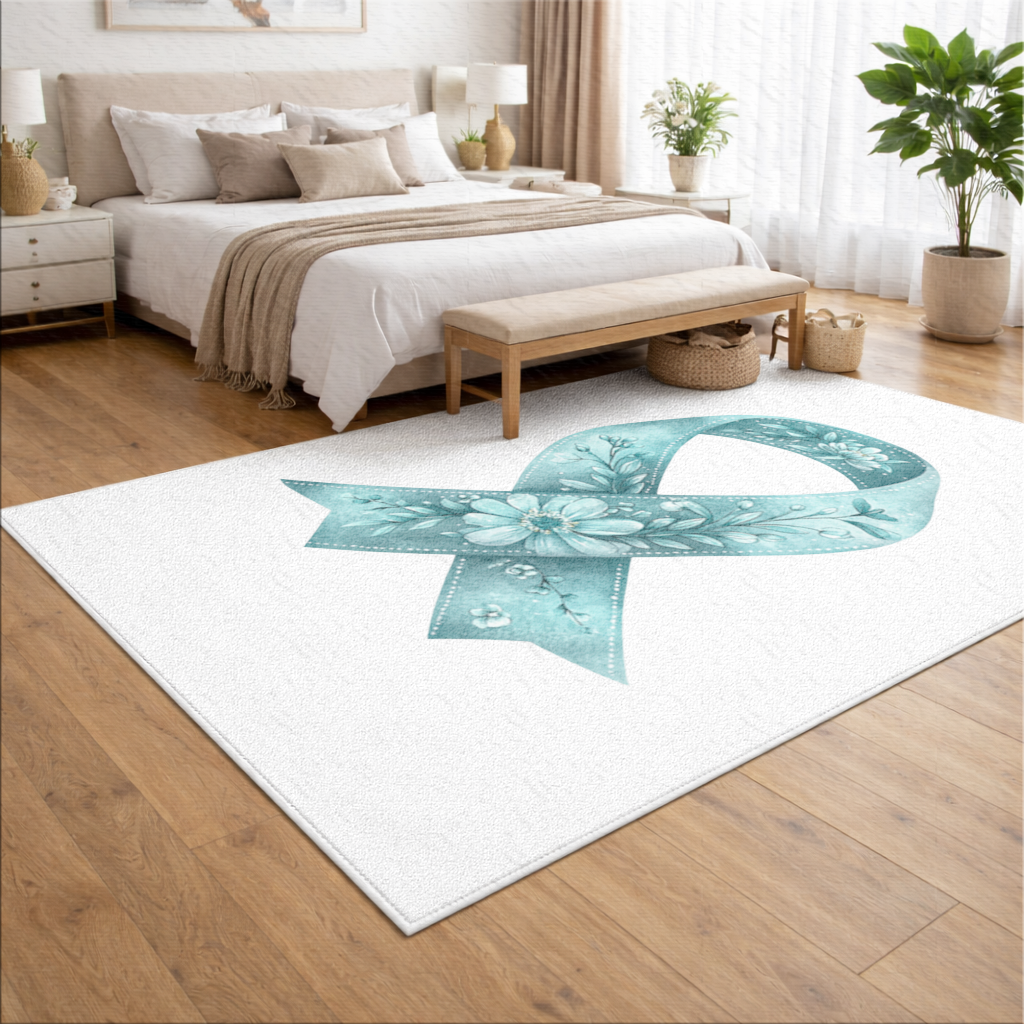 Floral Teal Awareness Ribbon Living room carpet
