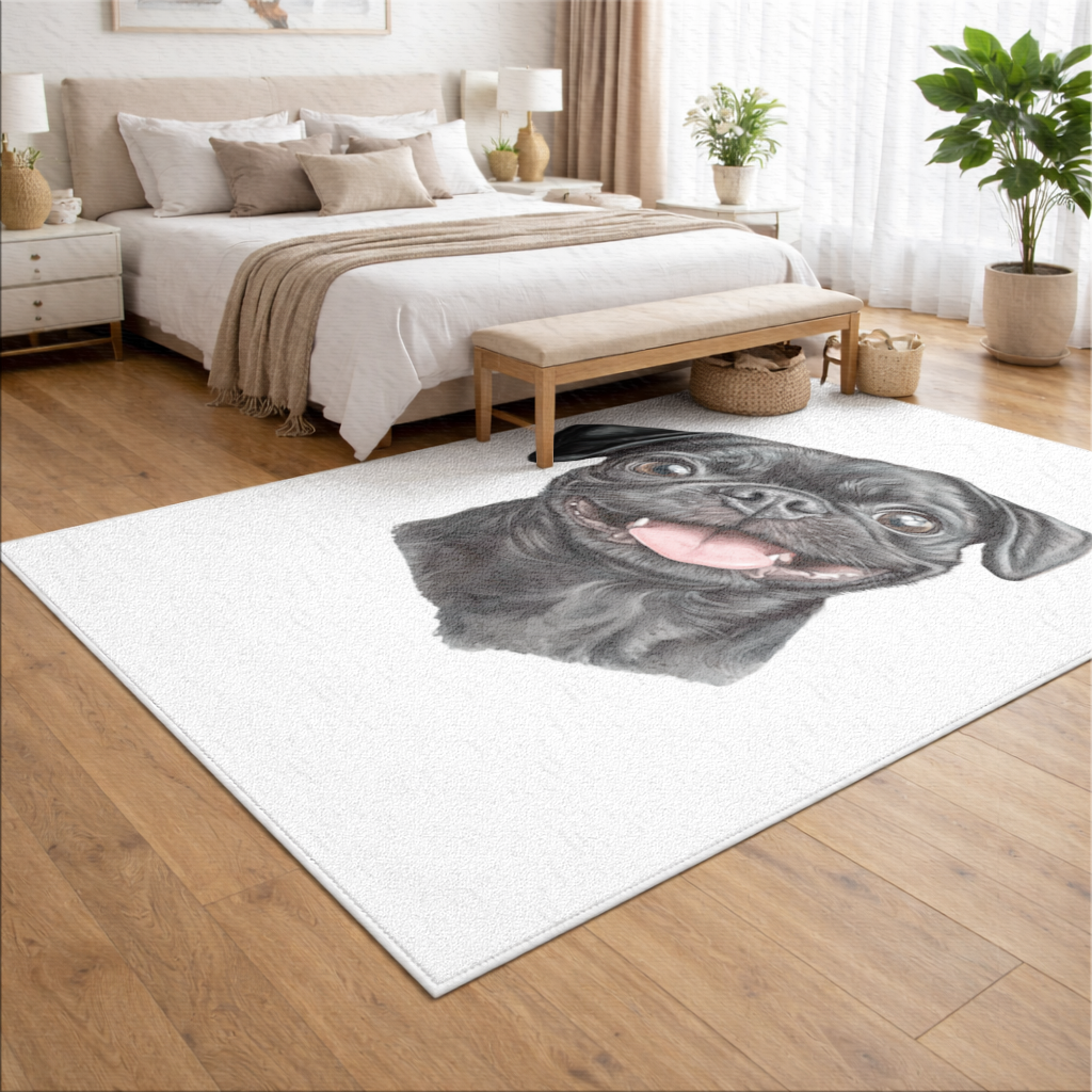 Happy Black Pug Face Living room carpet