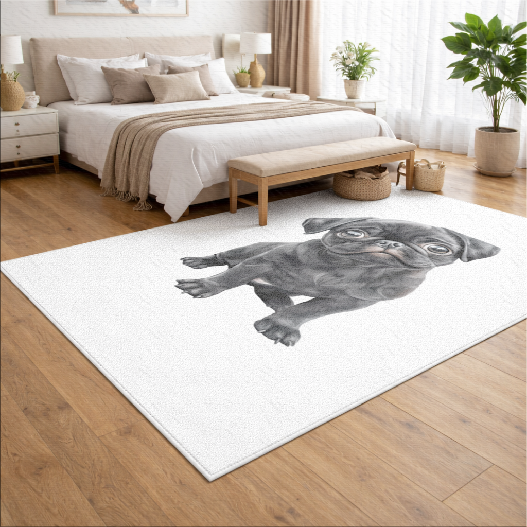 Innocent Black Pug Puppy Living room carpet