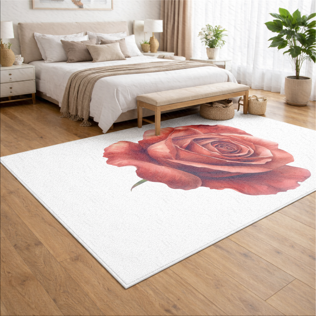 Kırmızı Gül Çiçeği Salon Halısı