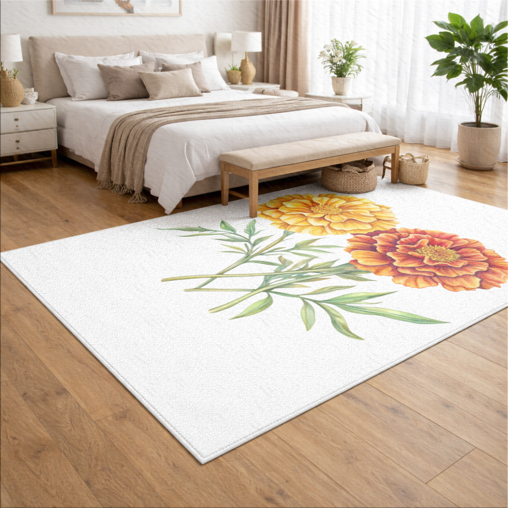 Botanical Yellow Orange Marigold Living room carpet
