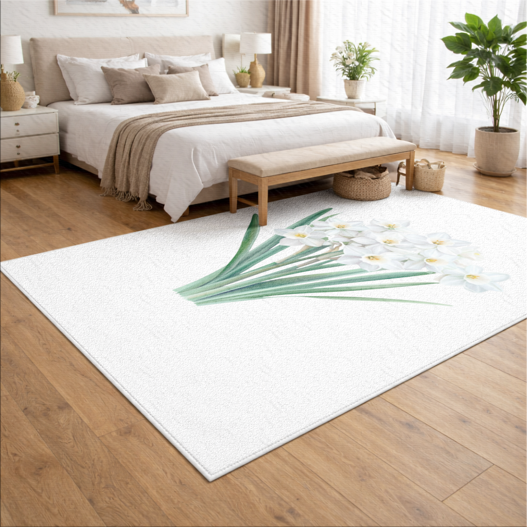 White Daffodil Bouquet Botanical Living room carpet