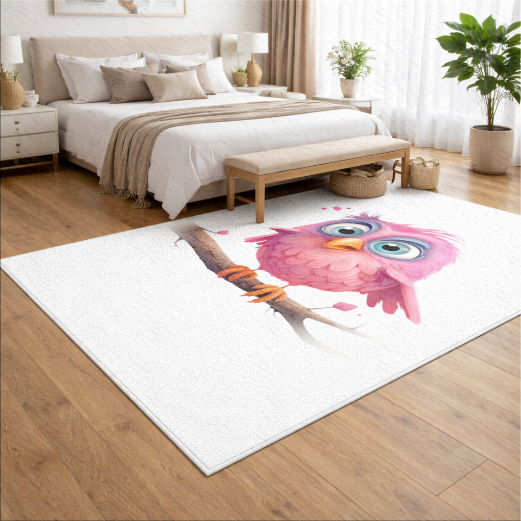 Kocaman Gözlü Sevimli Pembe Kuş Salon Halısı
