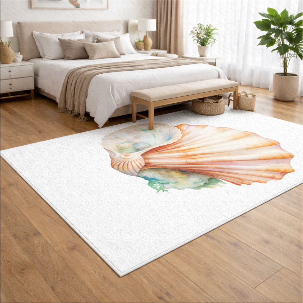Iridescent Pearls in Orange Scallop Seashell Living room carpet