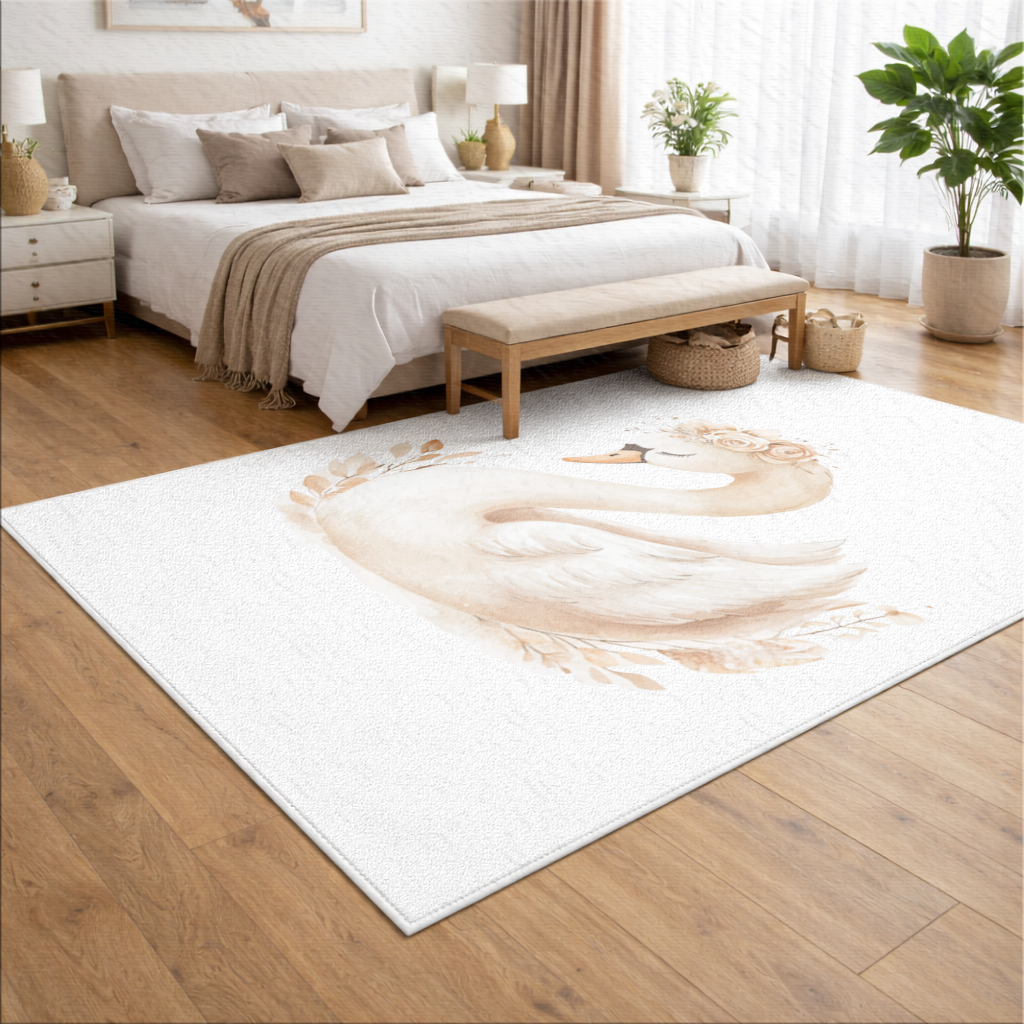 Elegant Floral Crown Boho Swan Living room carpet