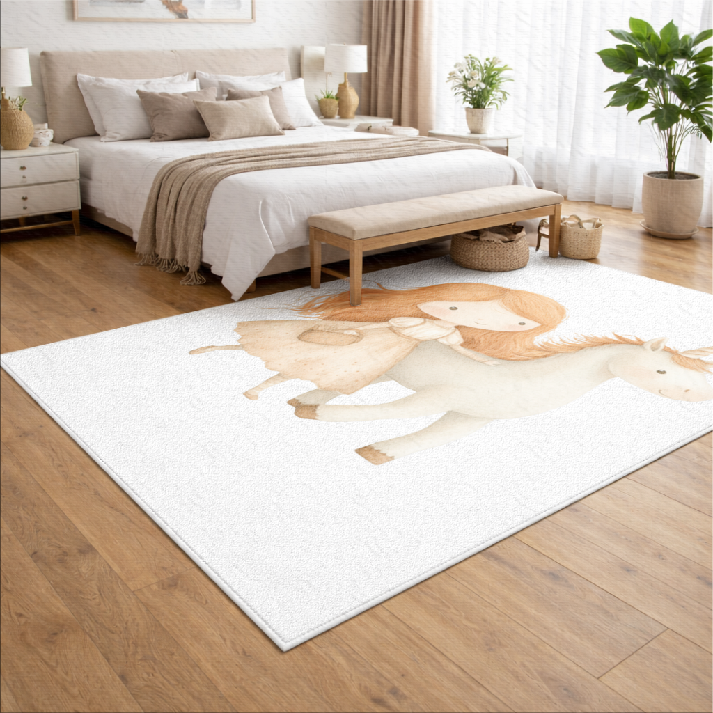 Ginger Girl with Whimsical White Unicorn Living room carpet