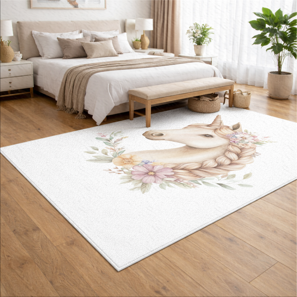 Cottagecore Floral Unicorn Living room carpet