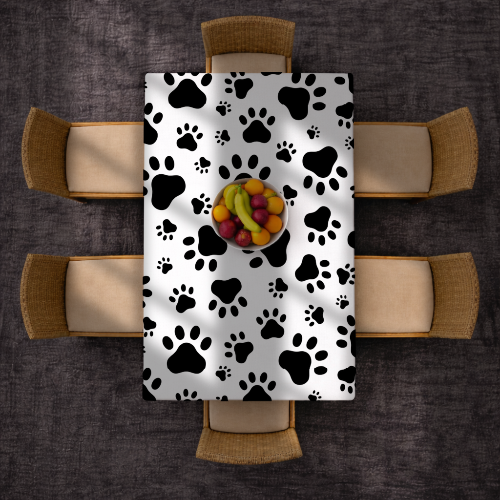 Black and White Paw Pattern Design Rectangular Tablecloth