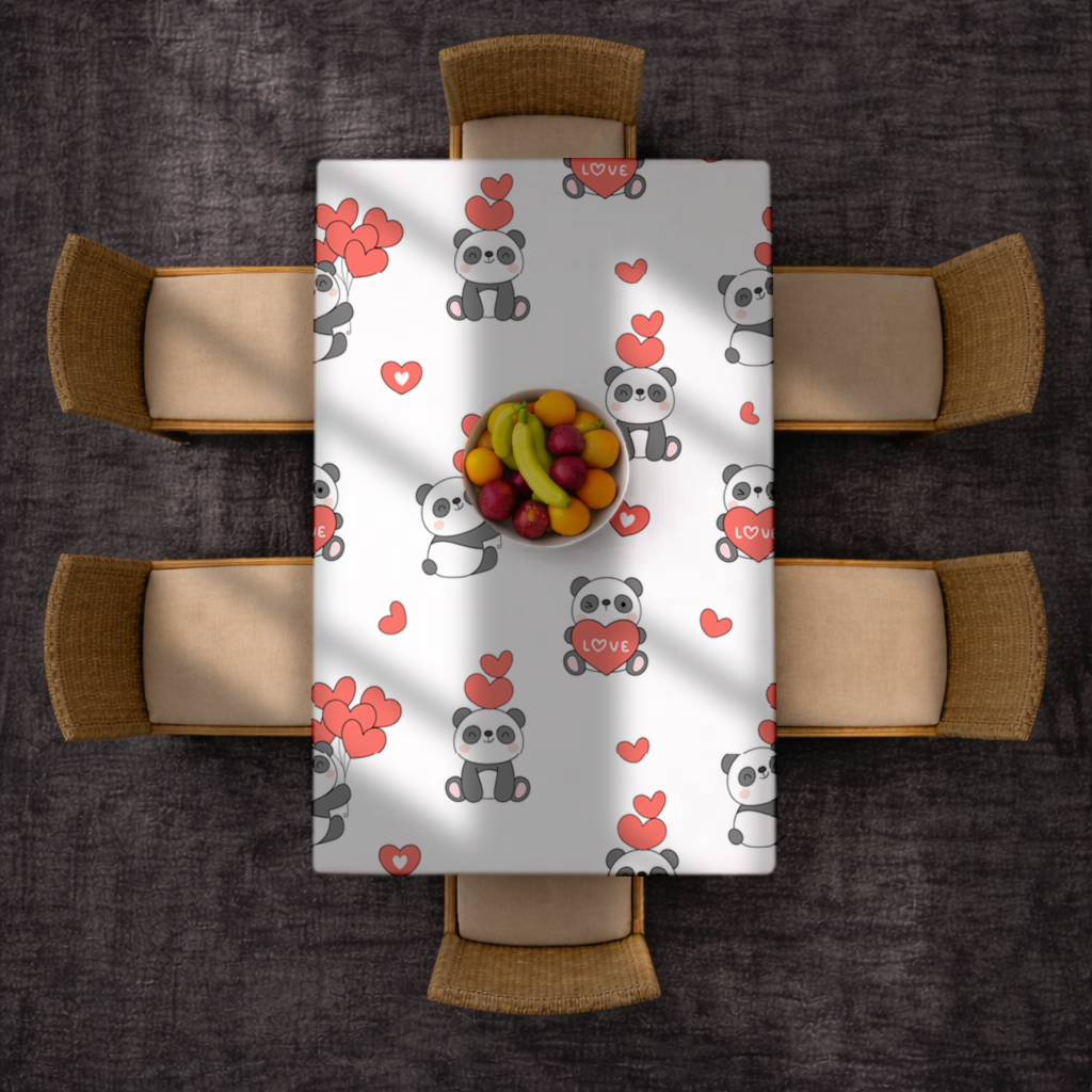 Cute Panda Valentines Day Love Heart Pattern Design Rectangular Tablecloth