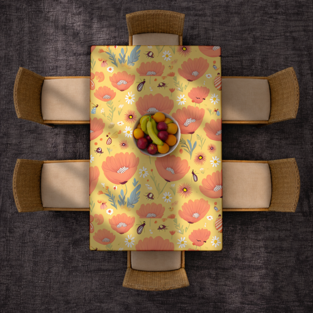 Floral Insect Pattern Colorful Design Rectangular Tablecloth