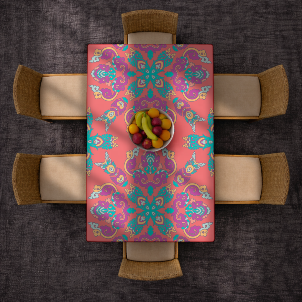 Vibrant Red Oriental Mandala Pattern Rectangular Tablecloth