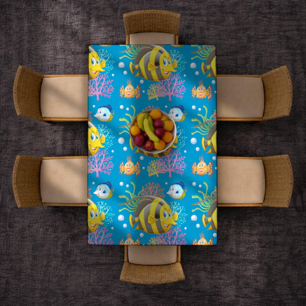 Colorful Tropical Fish and Coral Reef Pattern Rectangular Tablecloth