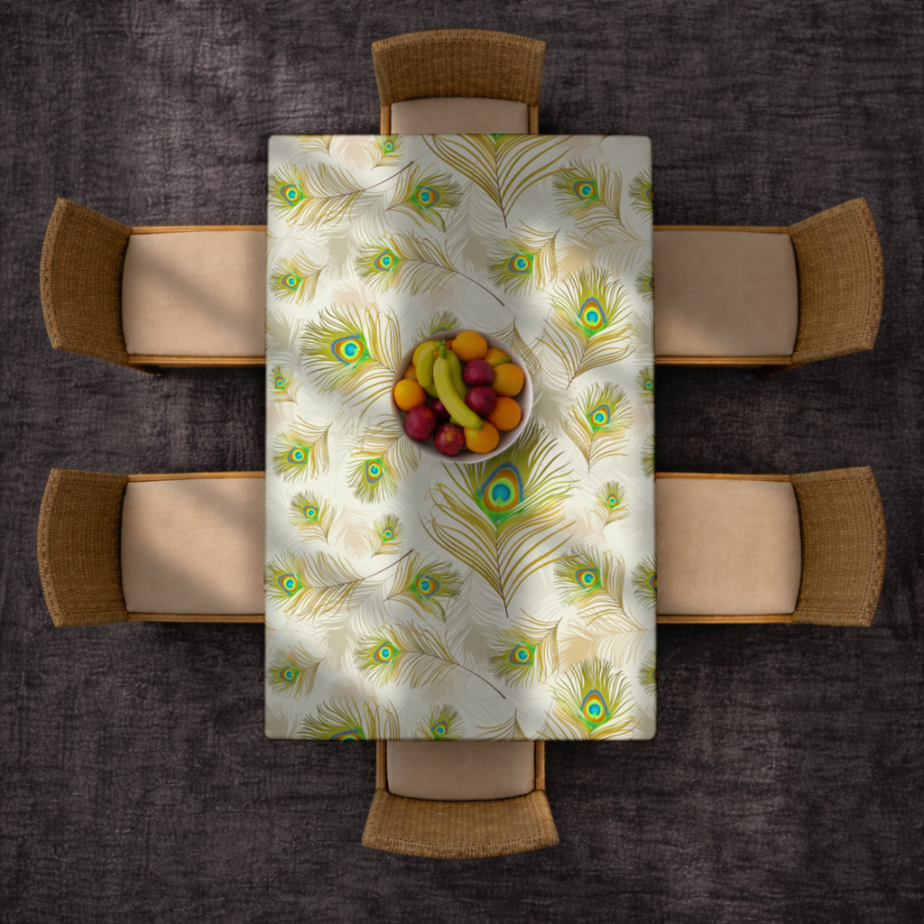 Elegant Peacock Feathers and Exotic Nature Seamless Pattern Rectangular Tablecloth