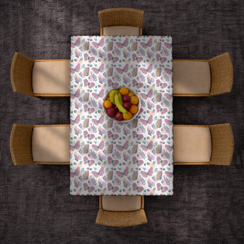Pastel Butterflies and Botanical Leaves Seamless Pattern Rectangular Tablecloth