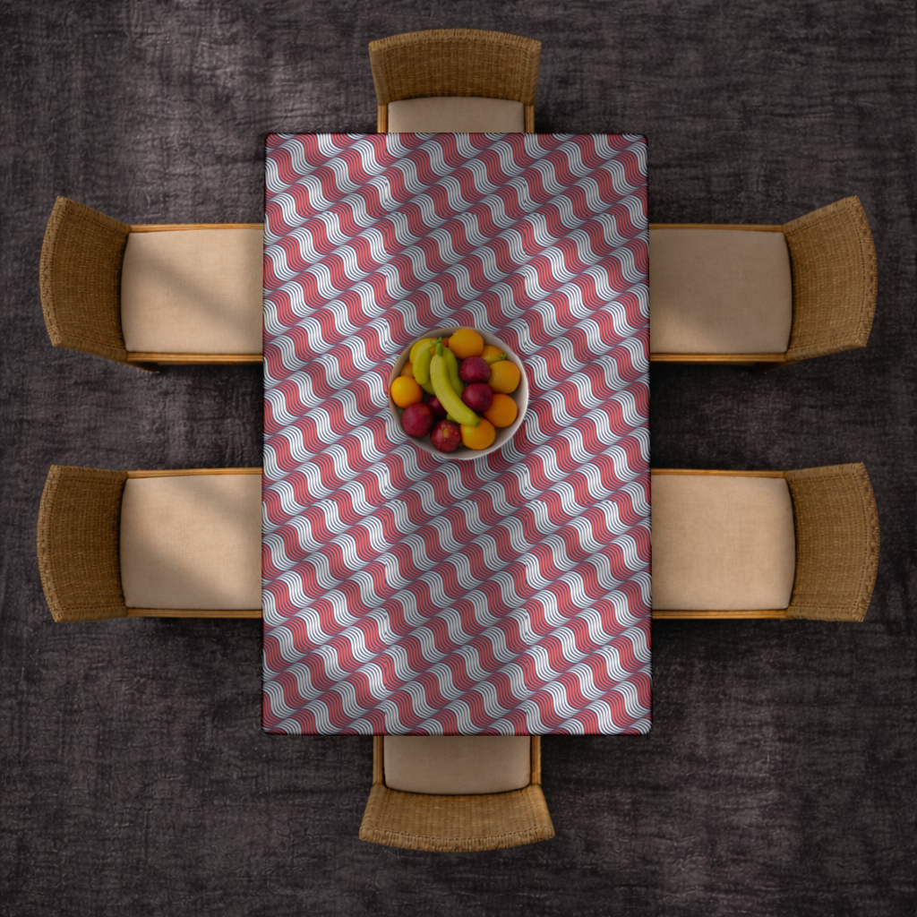 Red and Navy Wavy Line Pattern Rectangular Tablecloth