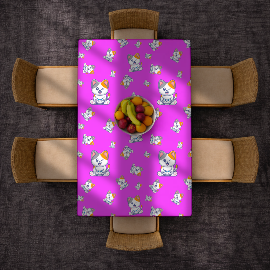 Cute Cartoon Cat Pattern on Pink Background Rectangular Tablecloth