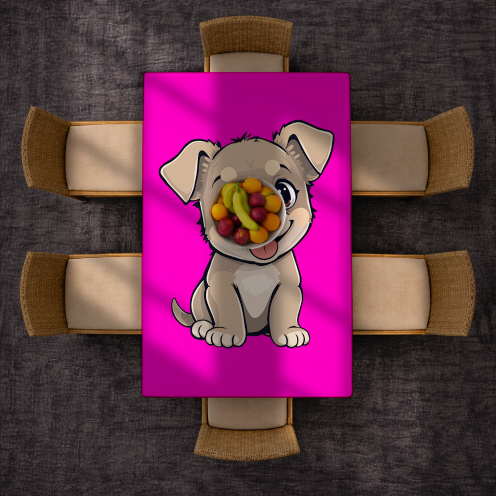 Cute Dog Illustration on Pink Background Rectangular Tablecloth
