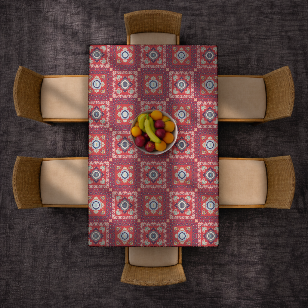Traditional Kilim Inspired Red Ethnic Geometric Pattern Rectangular Tablecloth