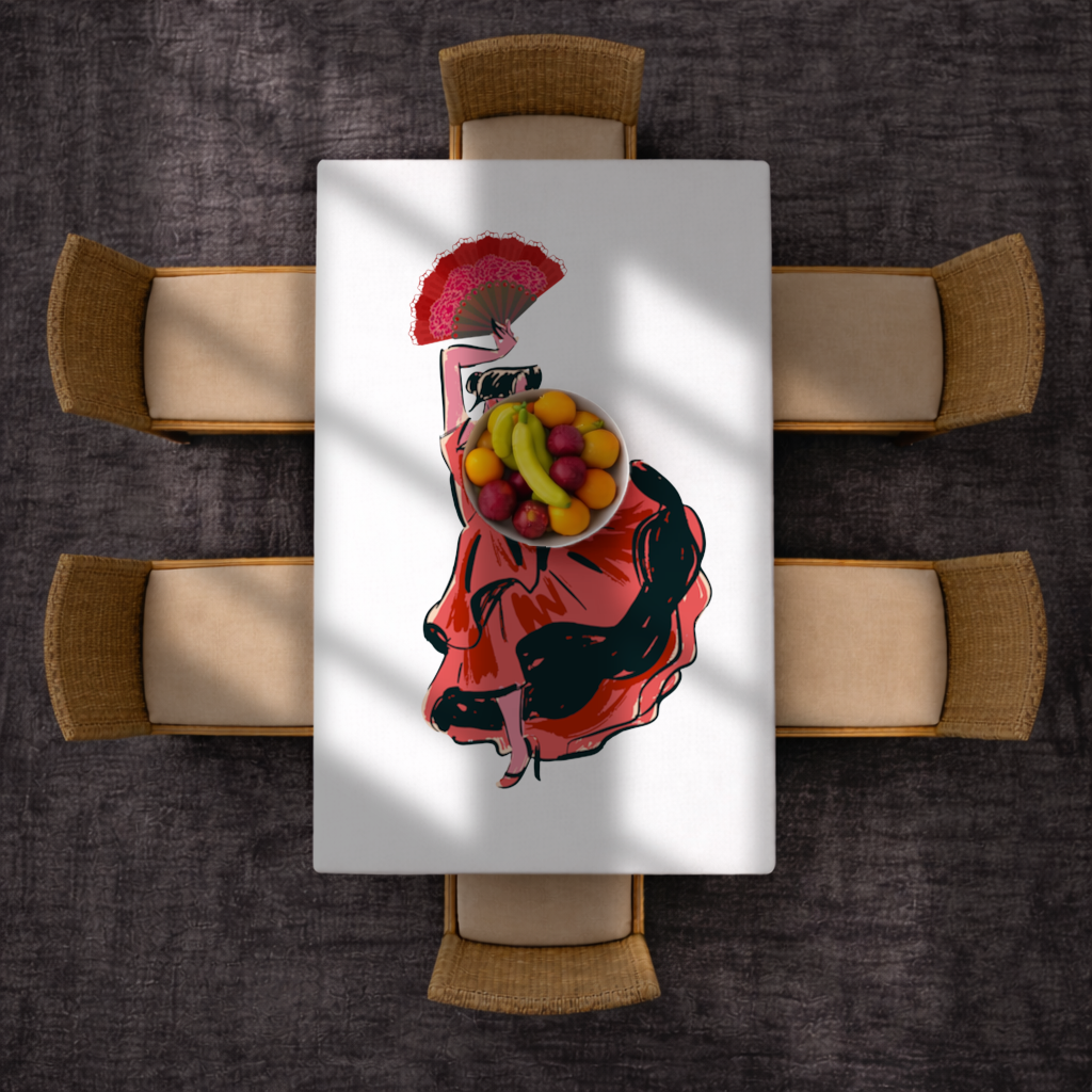 Flamenco Dancer with Fan Illustration Rectangular Tablecloth