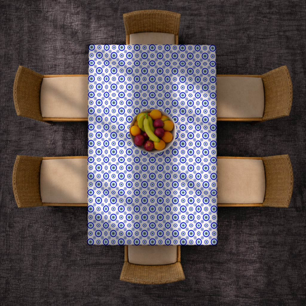 Blue Evil Eye Pattern with Stars Rectangular Tablecloth