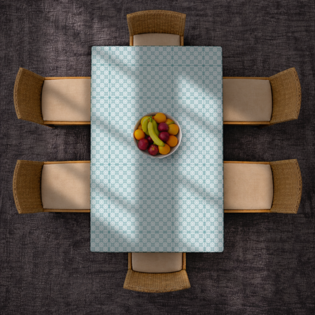 Blue Pixelated Geometric Ornament Pattern Rectangular Tablecloth