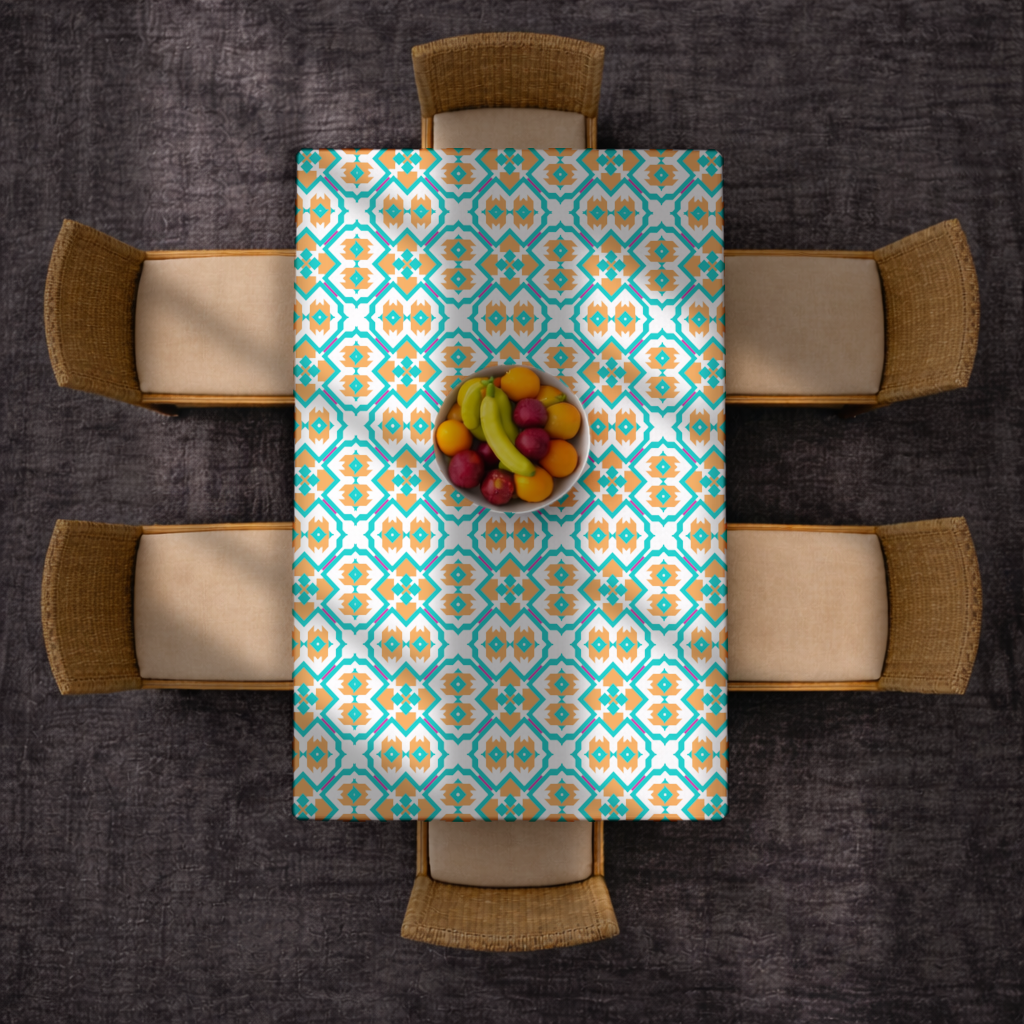 Orange and Turquoise Geometric Pattern Rectangular Tablecloth