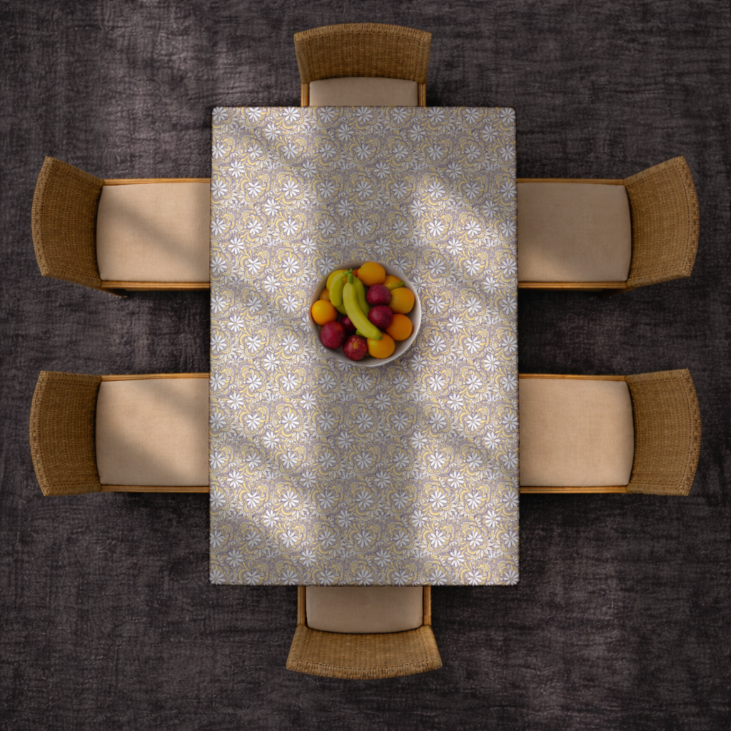 Retro Floral Doodle and Mandala Pattern Rectangular Tablecloth