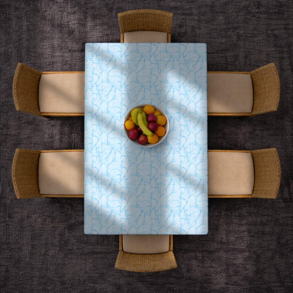 Blue Wavy Linear Abstract Pattern Rectangular Tablecloth