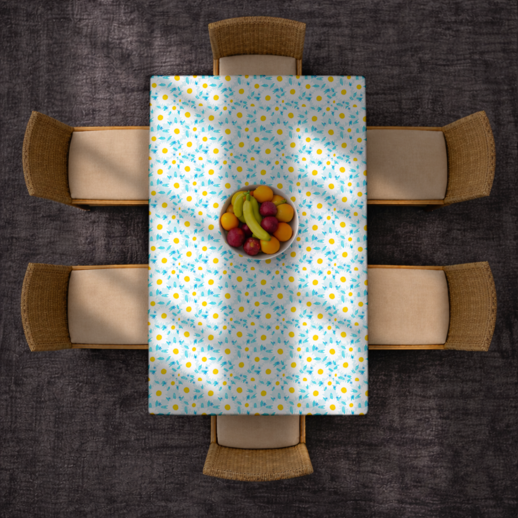 Daisy Garden and Turquoise Leaves Pattern Rectangular Tablecloth