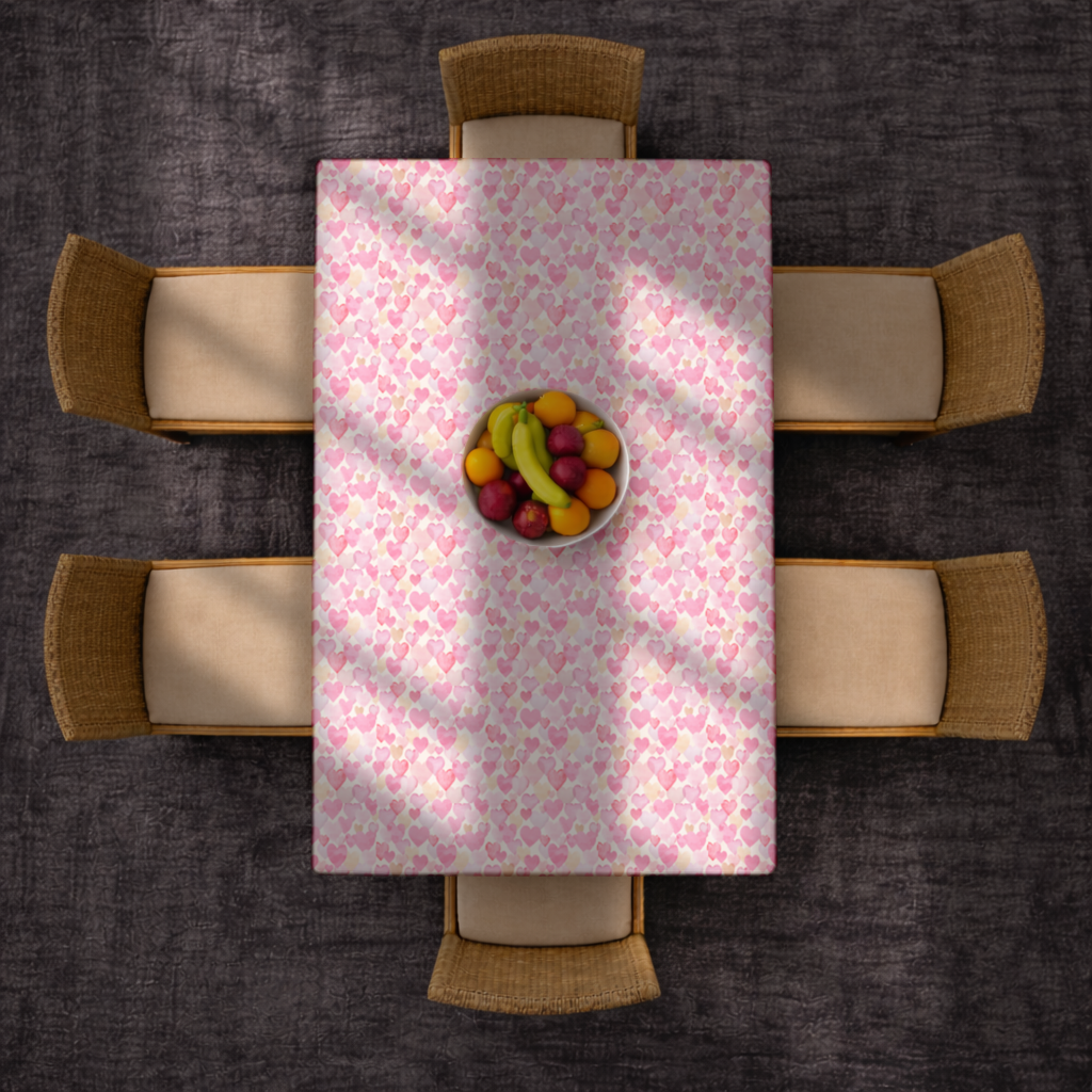 Watercolor Pink Hearts Rectangular Tablecloth