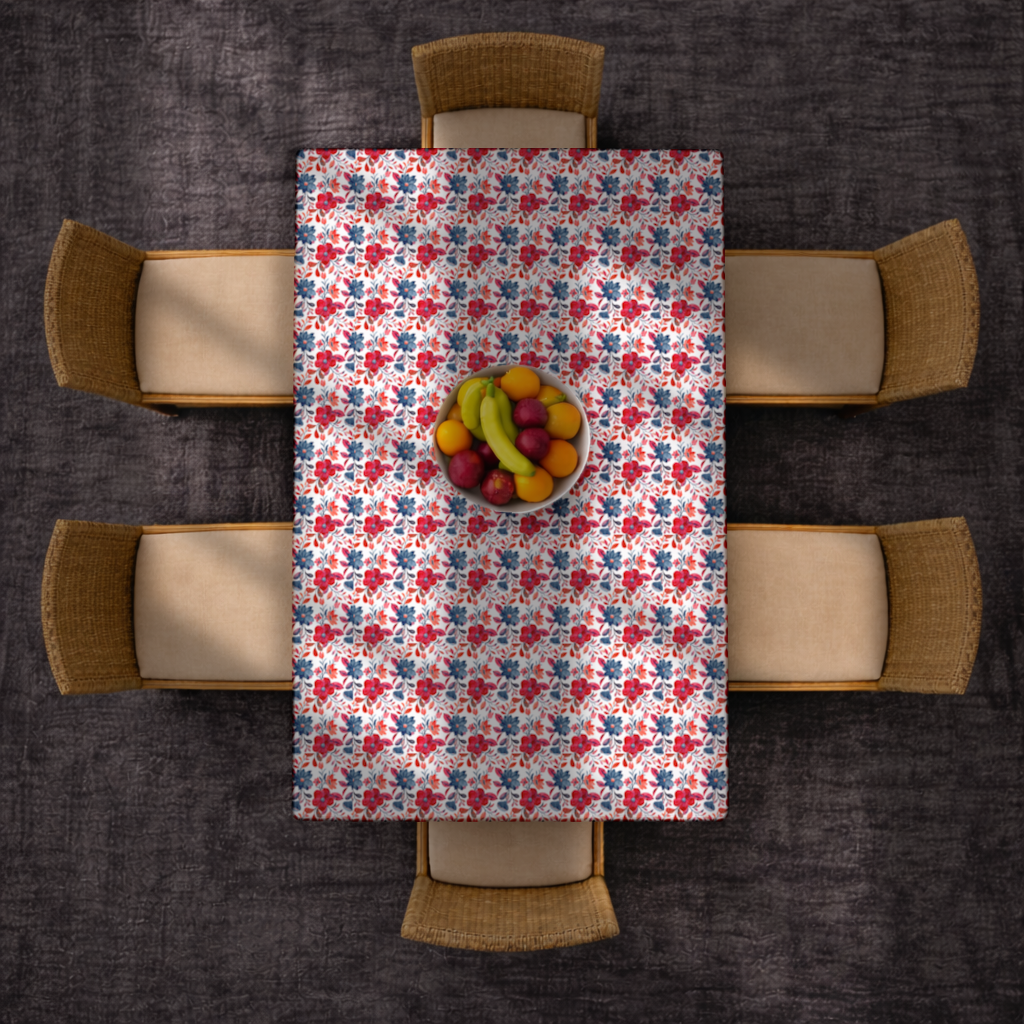 Watercolor Red Navy Floral Rectangular Tablecloth